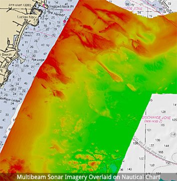 Multibeam sonar data overlaid on nautical chart