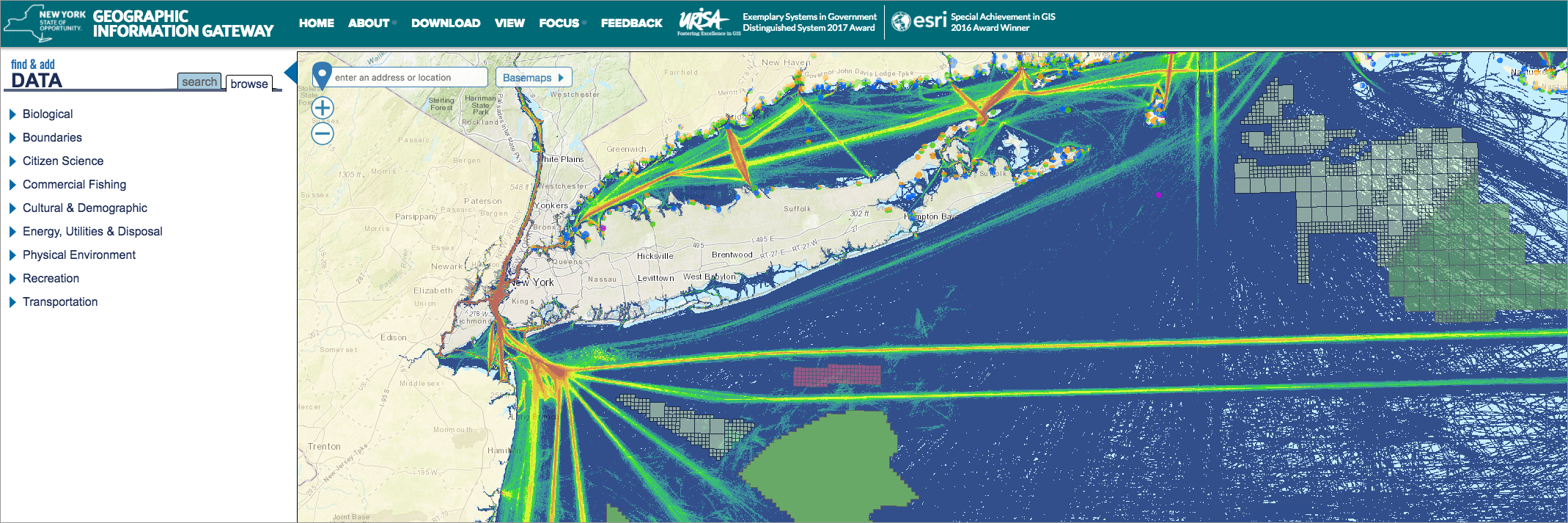 Screenshot of New York Geographic Information Gateway