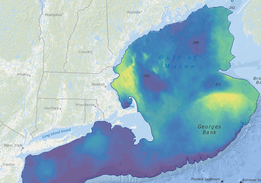 Atlantic cod, spring, interpolated biomass