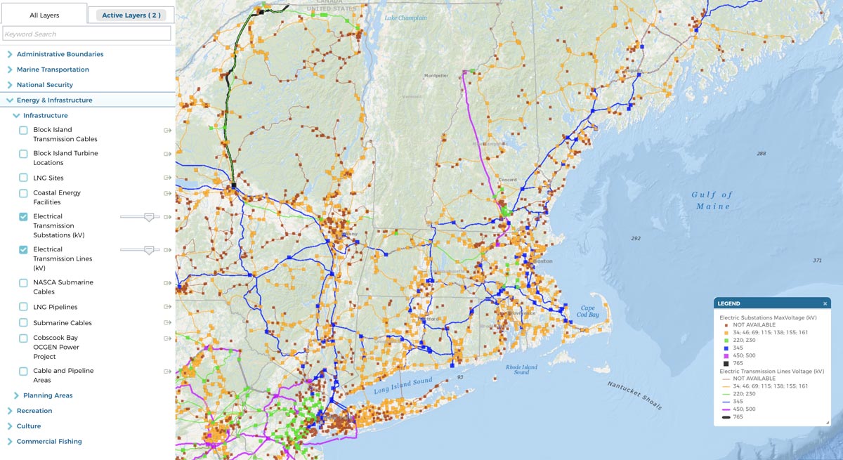 Map of electric transmission lines and substations