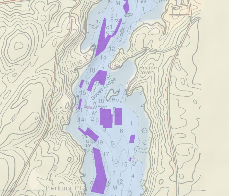 Aquaculture and Nautical Charts map layers viewed at local scale