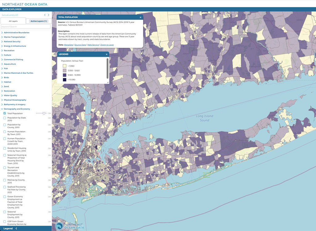 Screenshot of Map with Updated U.S. Population Data for southern Connecticut and Long Island, New York