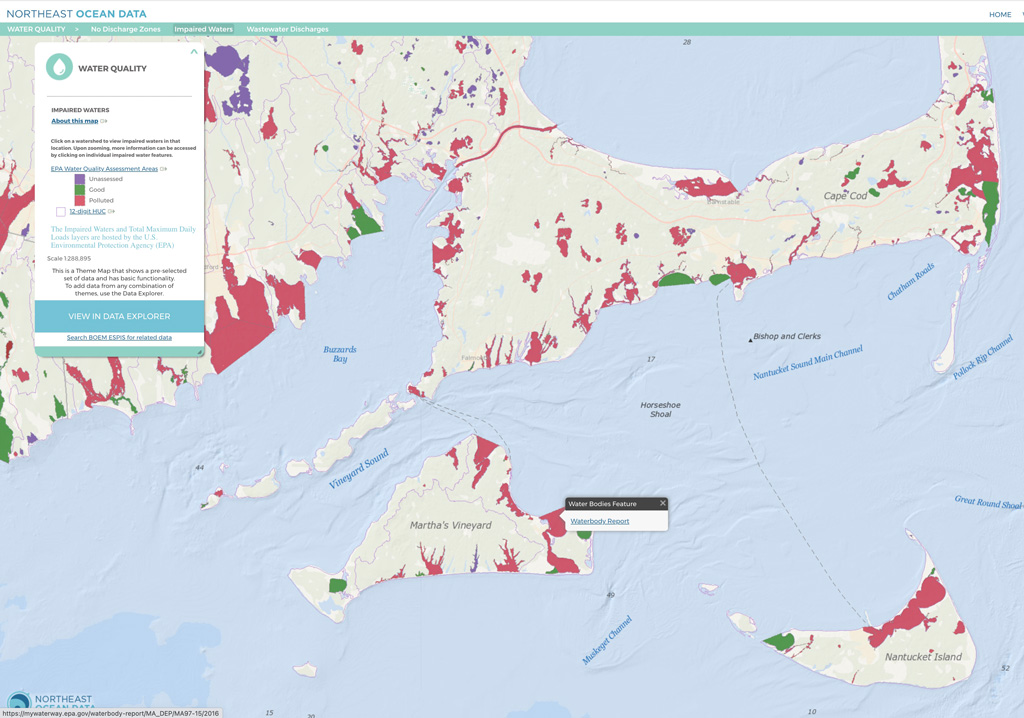 Screenshot of Water Quality Theme Map Showing Updated EPA Water Quality Assessment Areas and Status
