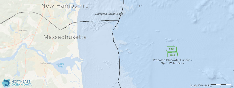Map of Blue Water Fisheries proposed offshore sites. 